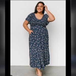NWT Baltic Born Joanie Smocked Maxi Dress In Ditsy Blue Floral Tiered Ruffle Hem